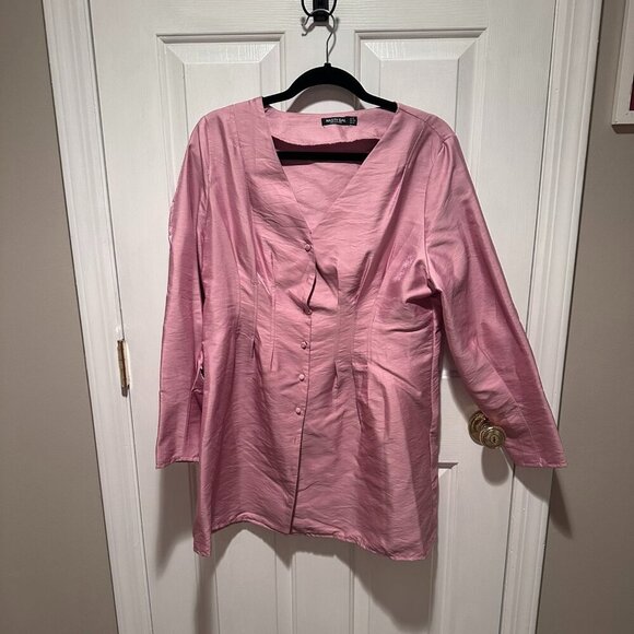 Nasty Gal Shimmer Over Here Pink Mini Shirt Dress - Size 10 - Picture 3 of 5